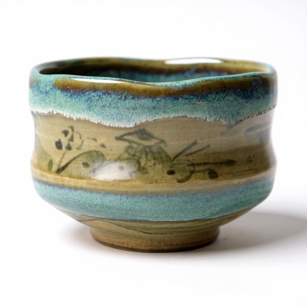 Handmade Matcha Bowl – Green Glaze Landscape Chawan from Mino