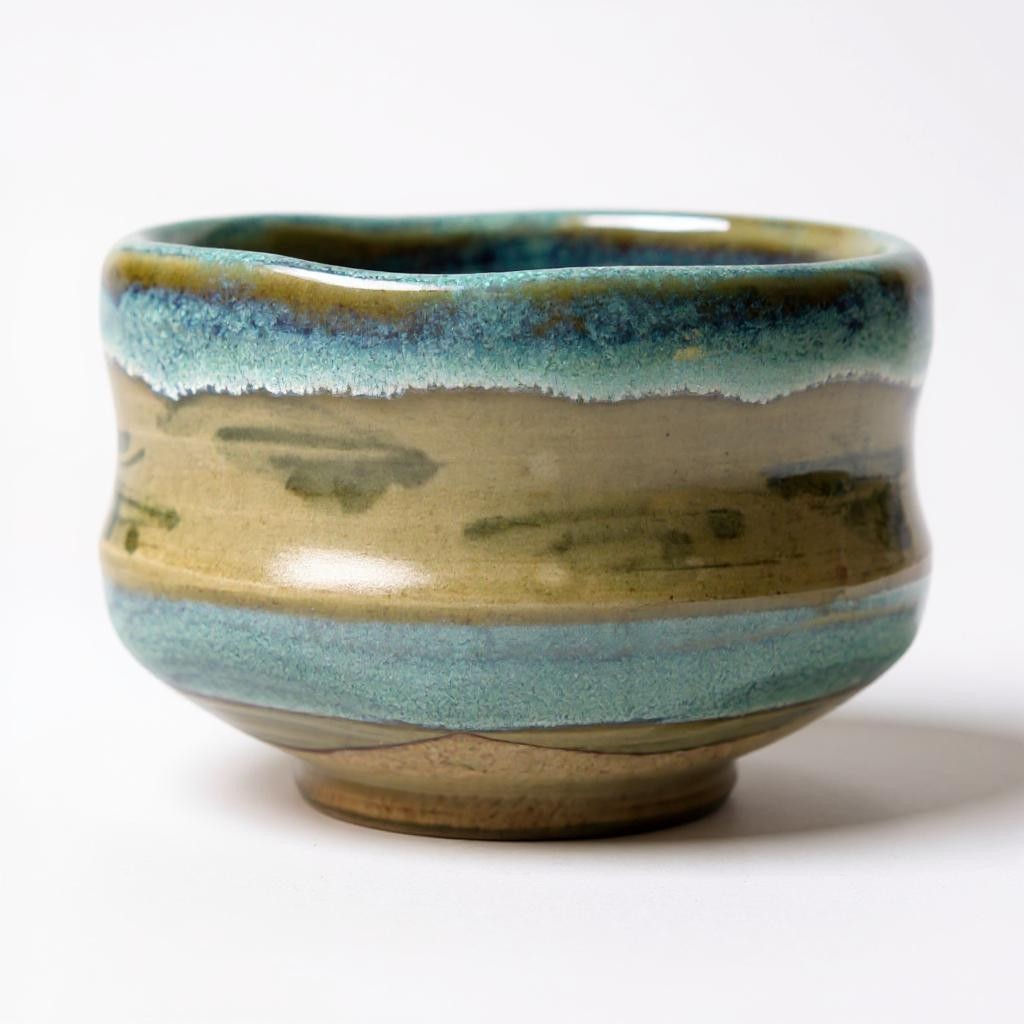 Handmade Matcha Bowl – Green Glaze Landscape Chawan from Mino