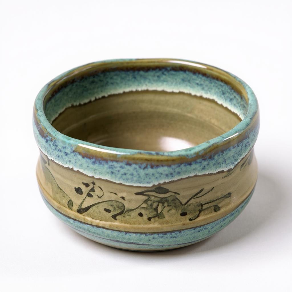 Handmade Matcha Bowl – Green Glaze Landscape Chawan from Mino