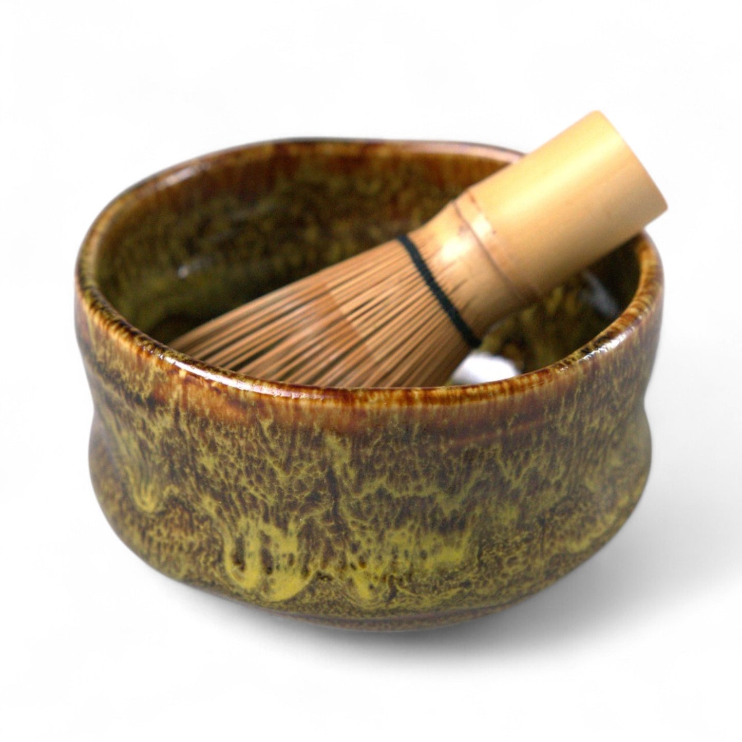 Nishigama Kiln Amber Glaze Matcha Bowl - Handcrafted Japan