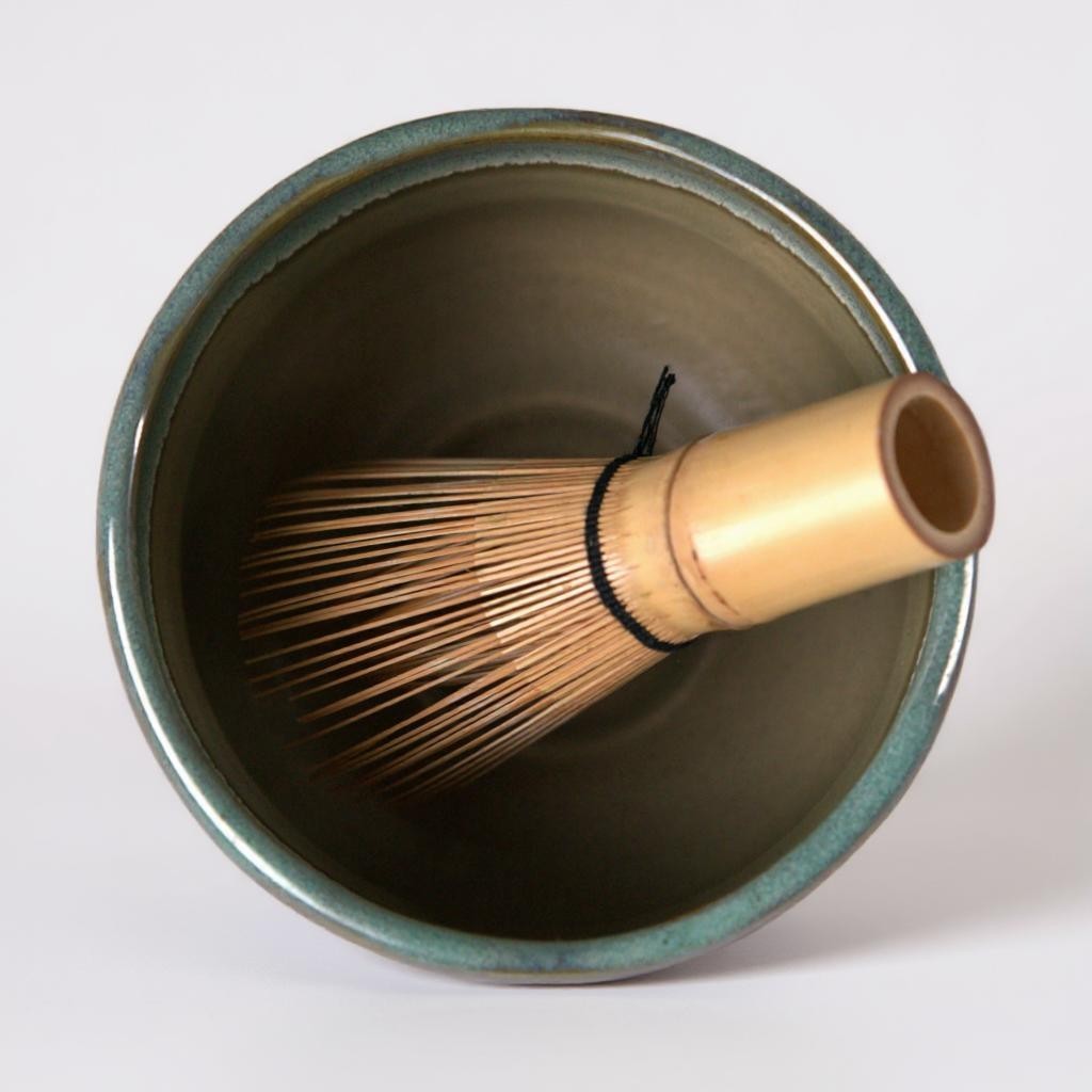 Handmade Matcha Bowl – Green Glaze Landscape Chawan from Mino
