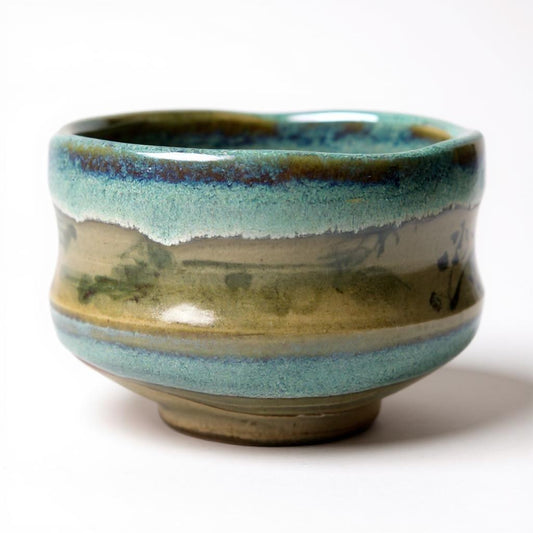 Handmade Matcha Bowl – Green Glaze Landscape Chawan from Mino