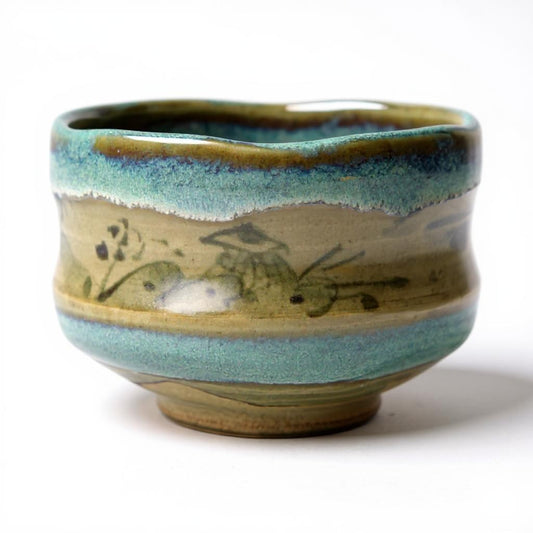 Handmade Matcha Bowl – Green Glaze Landscape Chawan from Mino