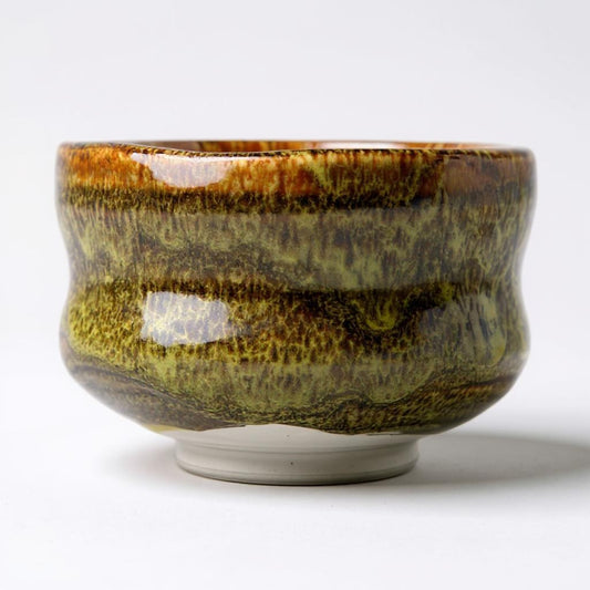 Nishigama Kiln Amber Glaze Matcha Bowl - Handcrafted Japan
