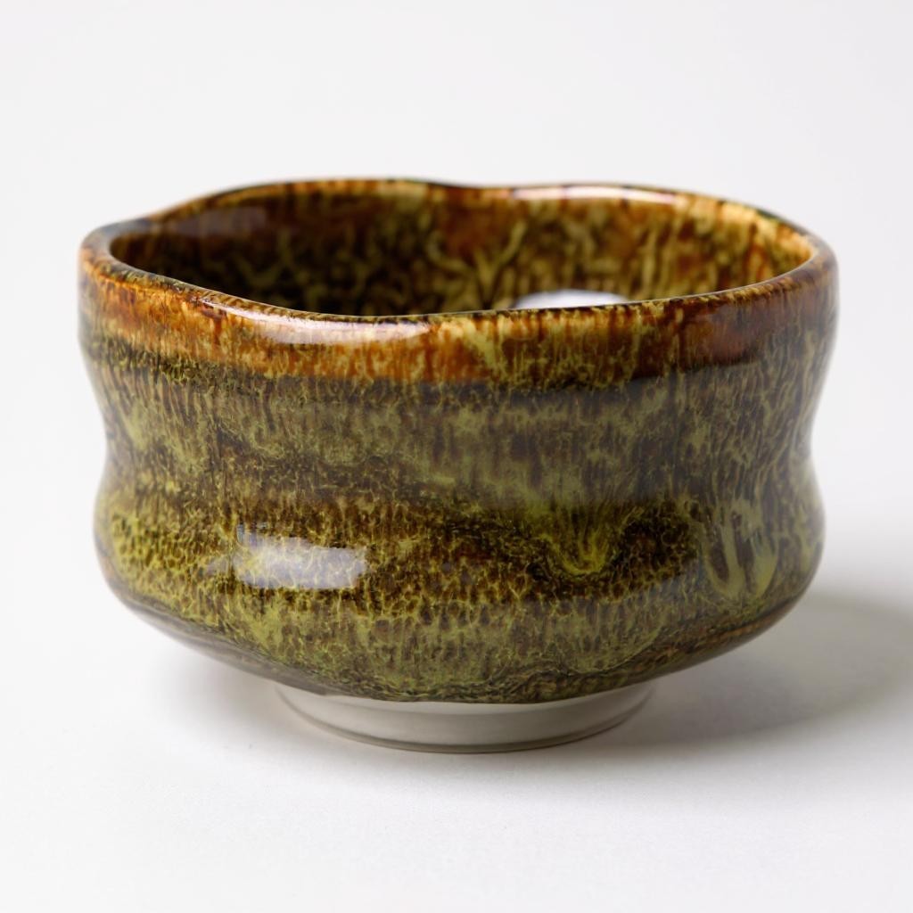Nishigama Kiln Amber Glaze Matcha Bowl - Handcrafted Japan